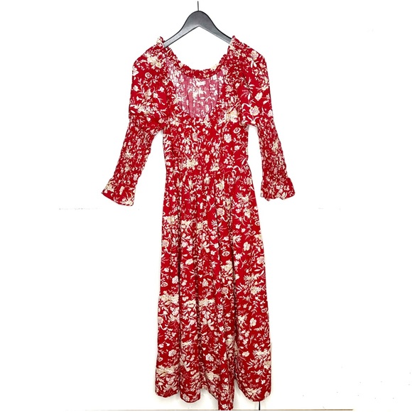 DÔEN Meribel shirred floral-print cotton-poplin midi dress size Small - Picture 4 of 10